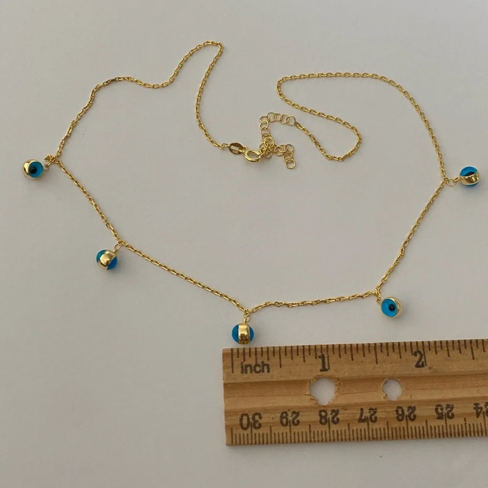 🧿925 silver necklace evileye double sided glass 18K yellow gold plated